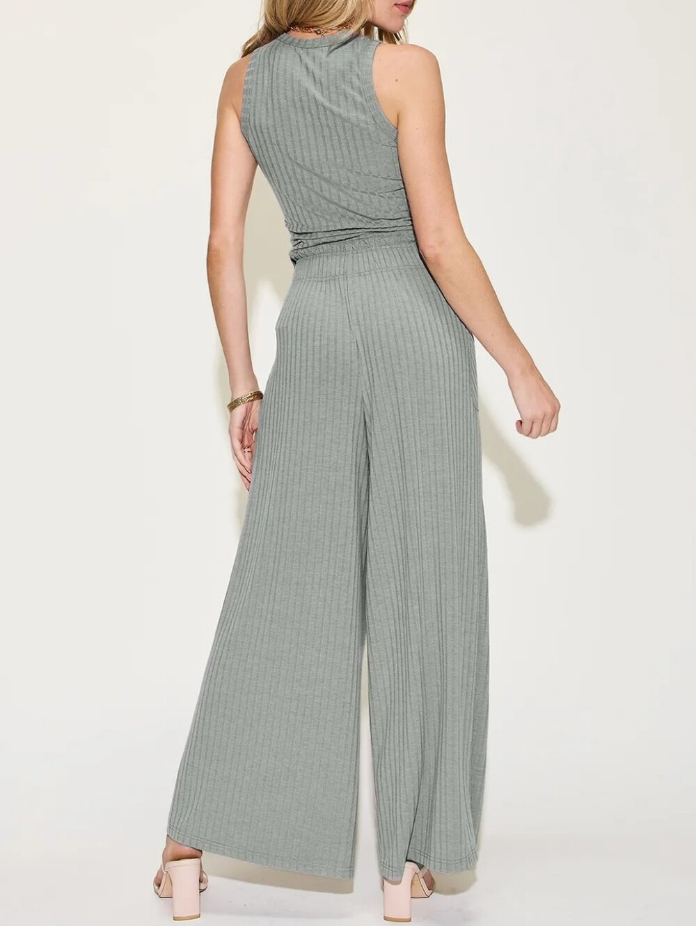 🌸Basic Bae Grey Ribbed Tank and Wide Leg Pants Set - Picture 2 of 3